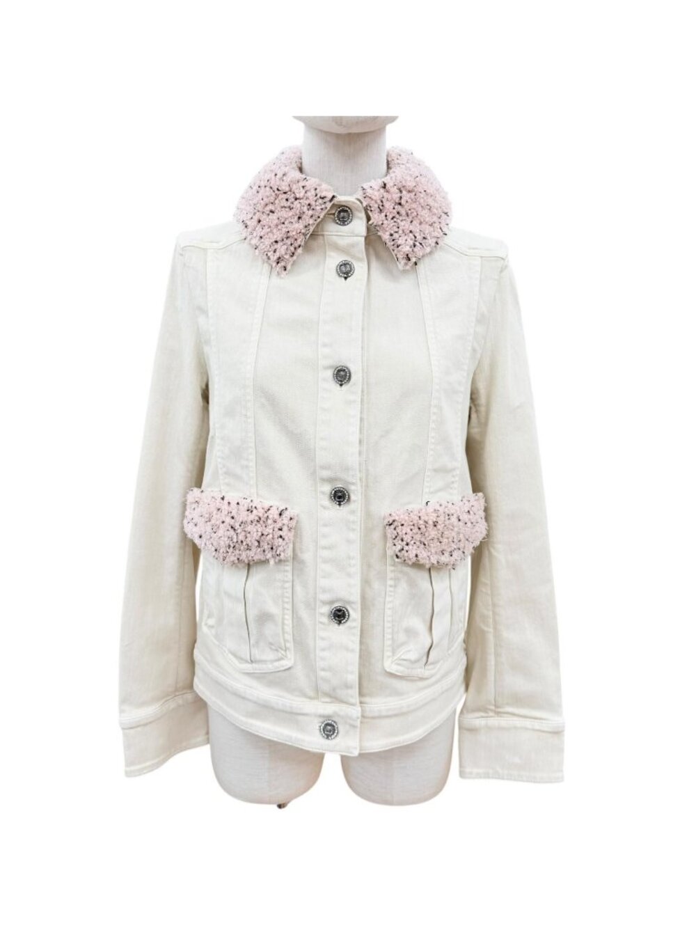 Chanel Mini Coco Button with Stone Fleece Denim Jacket Ivory 34 - Picture 1 of 13